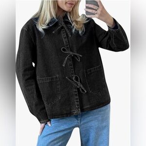 Black Tie-Front Denim Jacket - Women